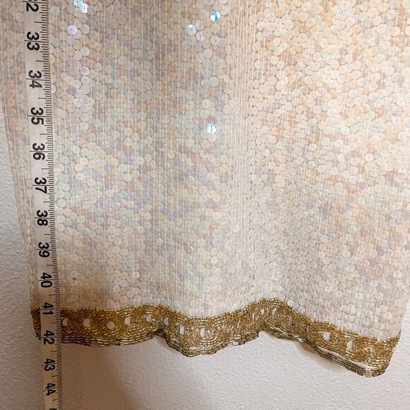 Vintage RARE Patra Iridescent Sequined White & Gold Beaded 100% Silk Dress Size - Picture 7 of 11